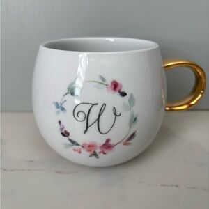Fringe Studio Initial "W" Floral Wreath coffee mug With Gold Handle